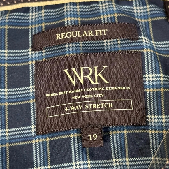 NWT WRK 4 Way Stretch Blue Plaid Button Down Regular Fit Dress Shirt Mens SZ 19 - Picture 2 of 9